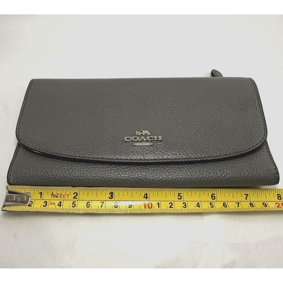Coach Pebbled Gray Leather Slim Envelope Wallet Clutch snap closure - Picture 13 of 14